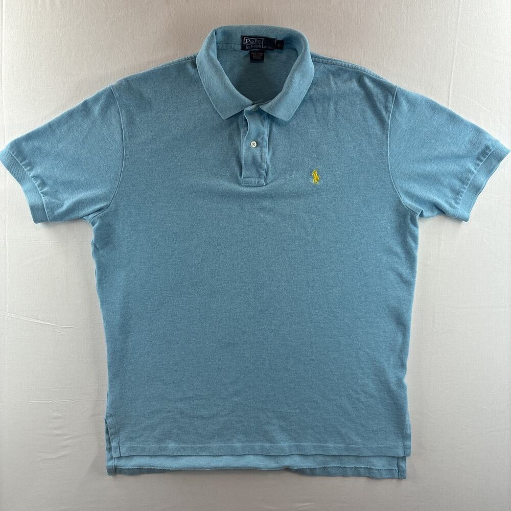 Polo Ralph Lauren Mens Large Blue Polo Shirt “stone Wash” Yellow Pony High Tag